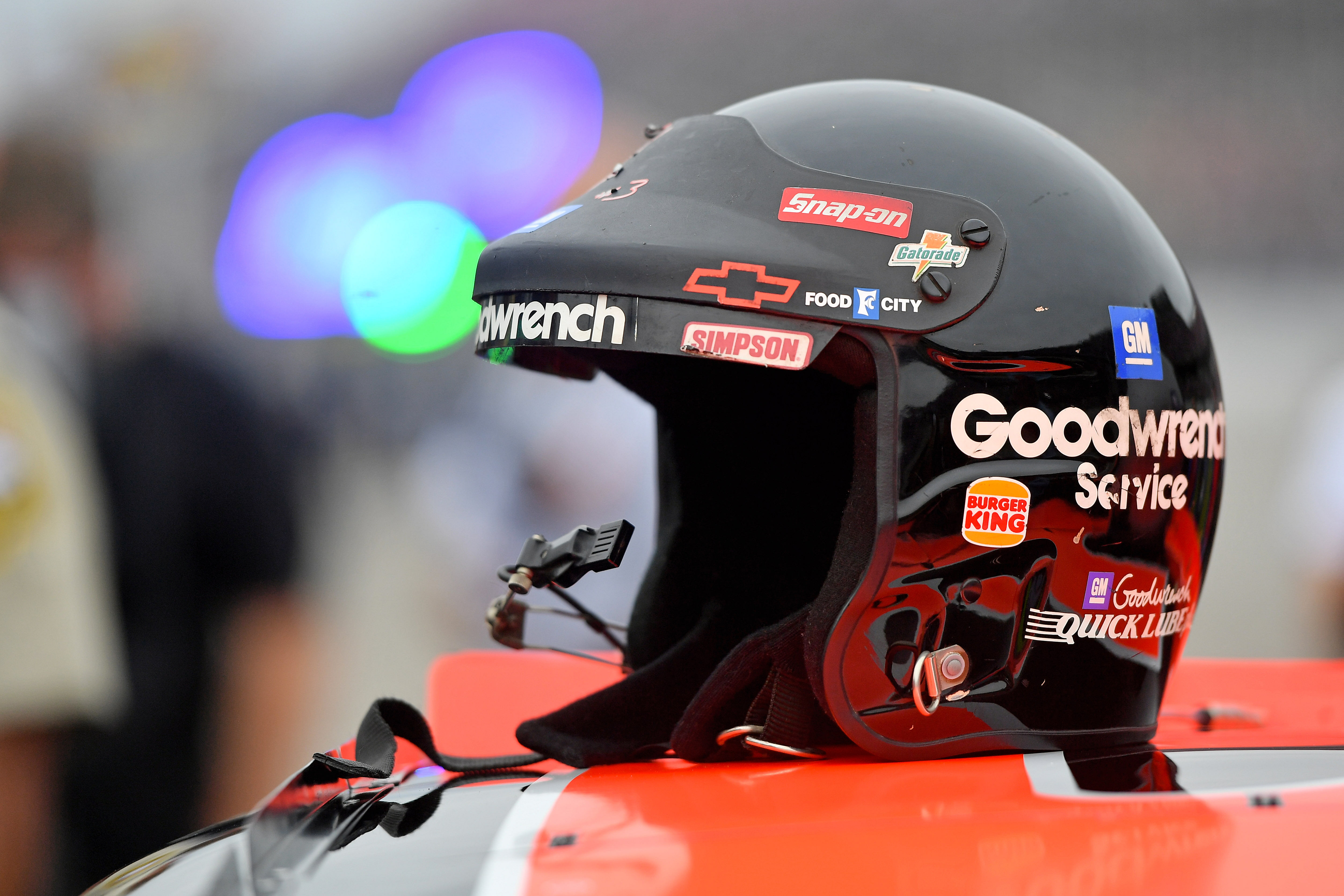Richard Childress' helmet atop the last race-winning car of the late Dale Earnhardt Sr. at Talladega. Source: Imagn